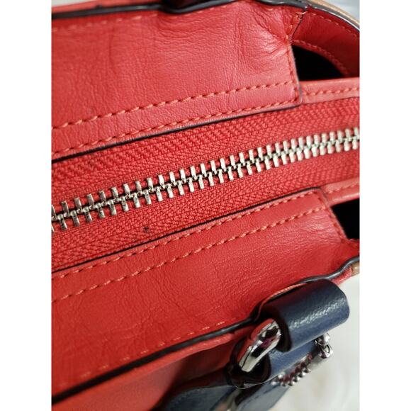 Coach Carrie Color Block Tote # F24065 Camel Navy Leather Old Money Large Purse - Picture 6 of 13